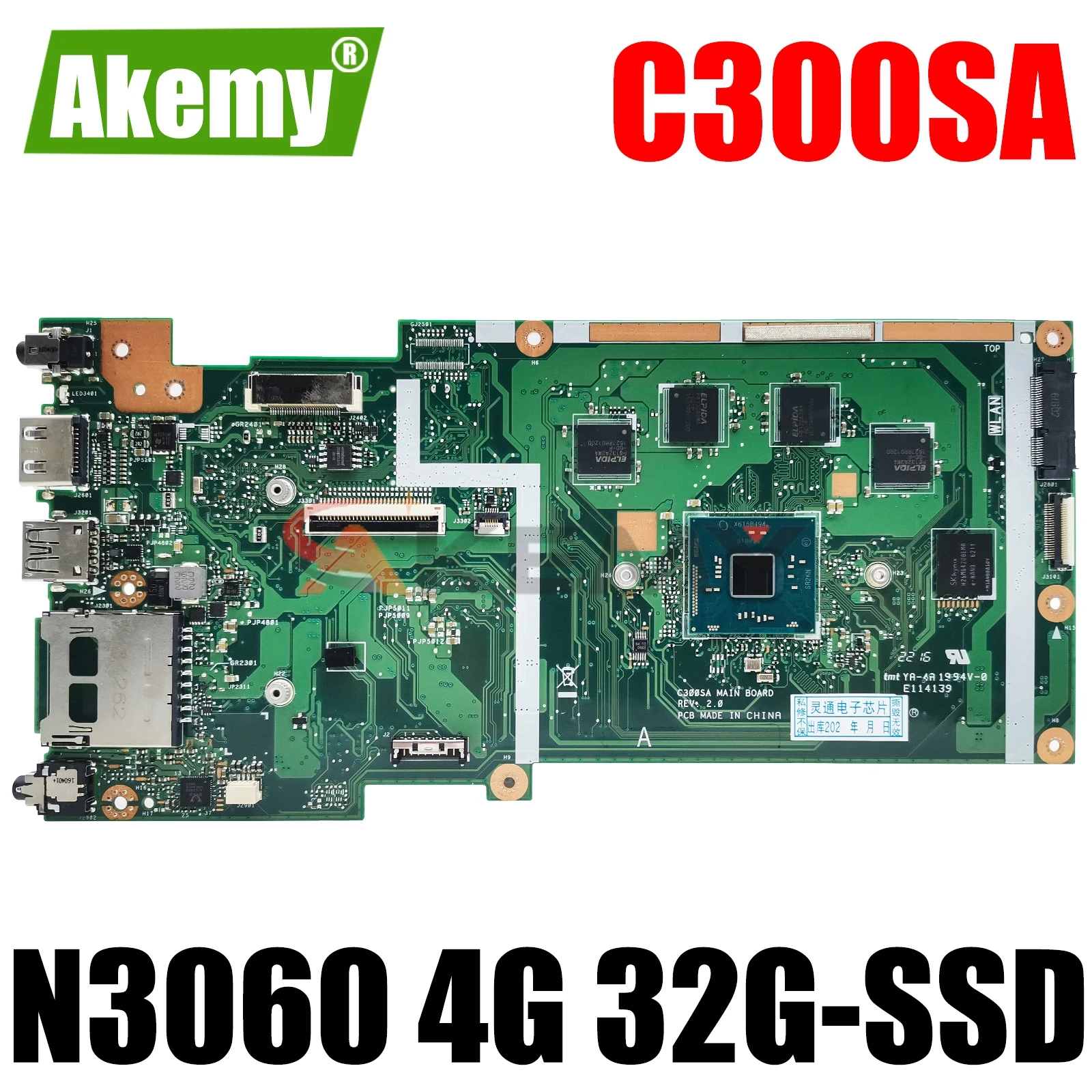 Материнская плата для ноутбука ASUS Chromebook C300SA с процессором N3060 4G RAM 32G-SSD C300SA