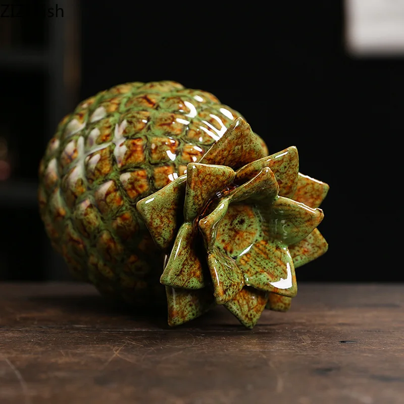 Tea Tin Box Tea Canister Ceramic Storage Jar Chinese Pineapple Tea Can Ceramic Tea Storage Can Creative Sealed Office Home Candy Storage Decoration Friend Gift