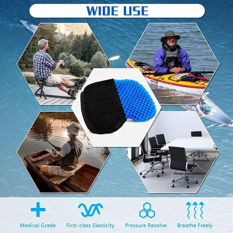 Anti Slip Padded Kayak Gel Seat Cushion Thick Waterproof Pad with Non-Slip Cover for Kayaking Fishing Boat Rafting Accessories