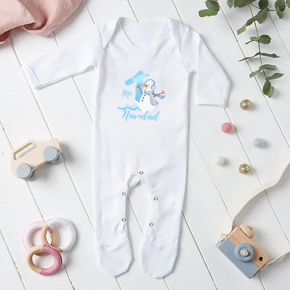 Mi Primera Navidad Print Baby Sleepsuit Deer Print Xmas Babygrow Boys Girls Clothes Baby Christmas Gift Bodysuit