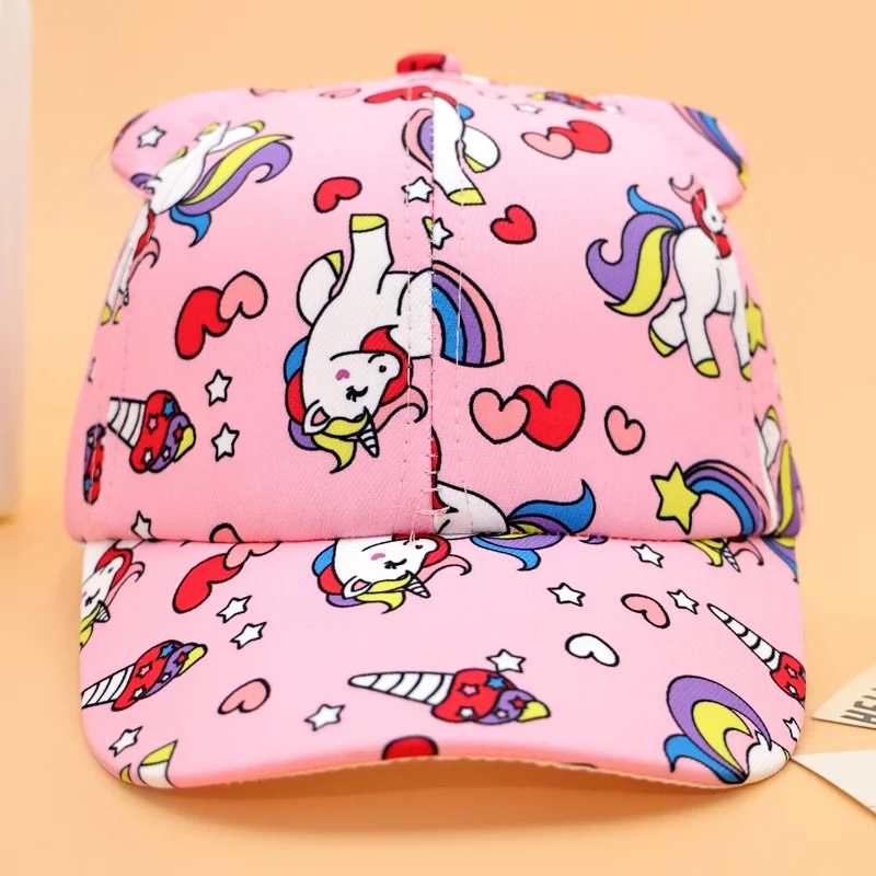 Hot Cartoon Print Kids Children's Baseball Caps for Outdoor Cat Cut Ears Hat Girls Lovely Breathable Sunshade Baseball Cap