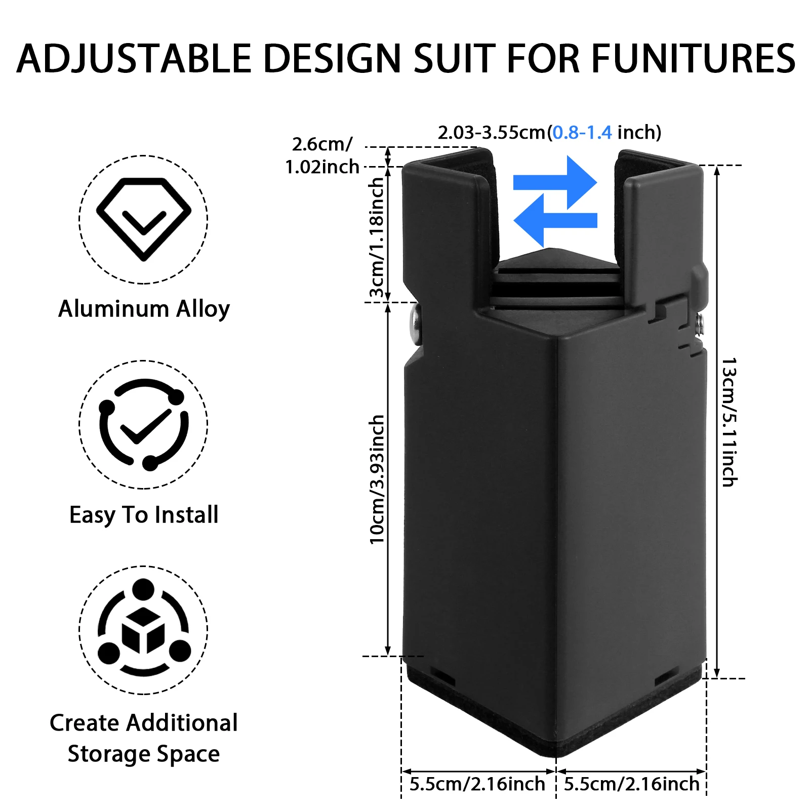 Adjustable Heavy Duty Furniture Risers - Set of 4, Metal Chair and Desk Elevators 1.97/3.94 Inch Lift