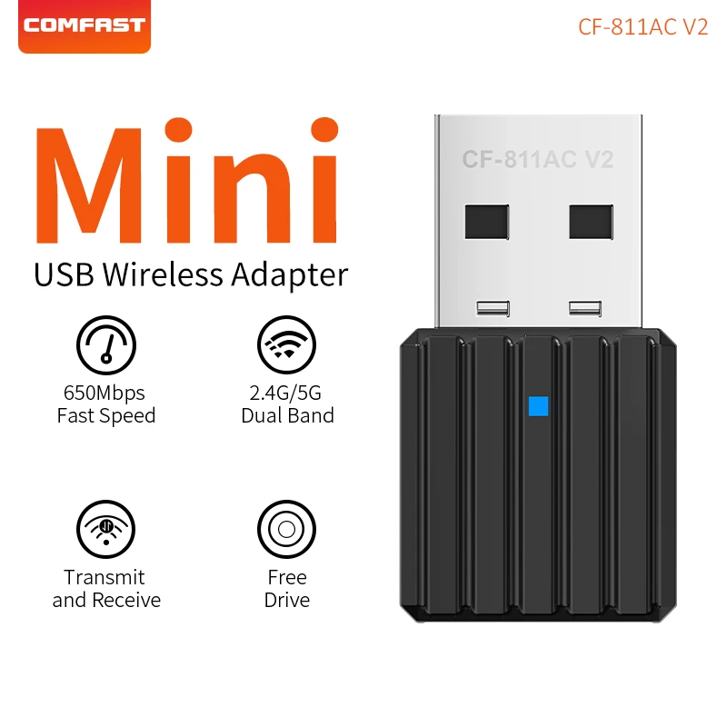 Mini Adattatore Wifi Usb2.0 650Mbps Scheda Di Rete Wireless Antenna Esterna Senza Unità Ricetrasmettitore Dual Band Per Win10/11 Cf-811Acv2