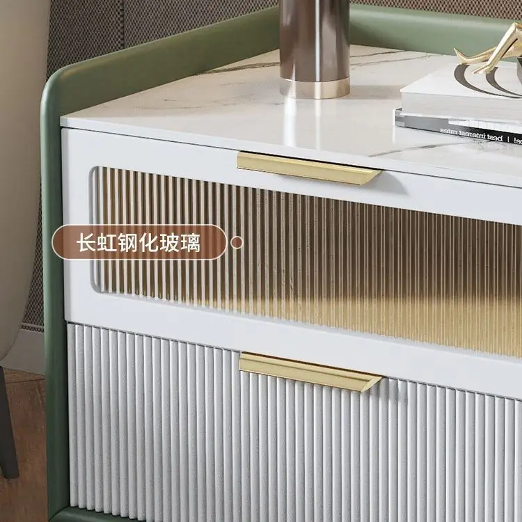 Premium Bedside Table Modern Light Luxury Solid Wood Italian Simple Storage Ultra-narrow Bed Leather Smart Side Cabinet Bedroom