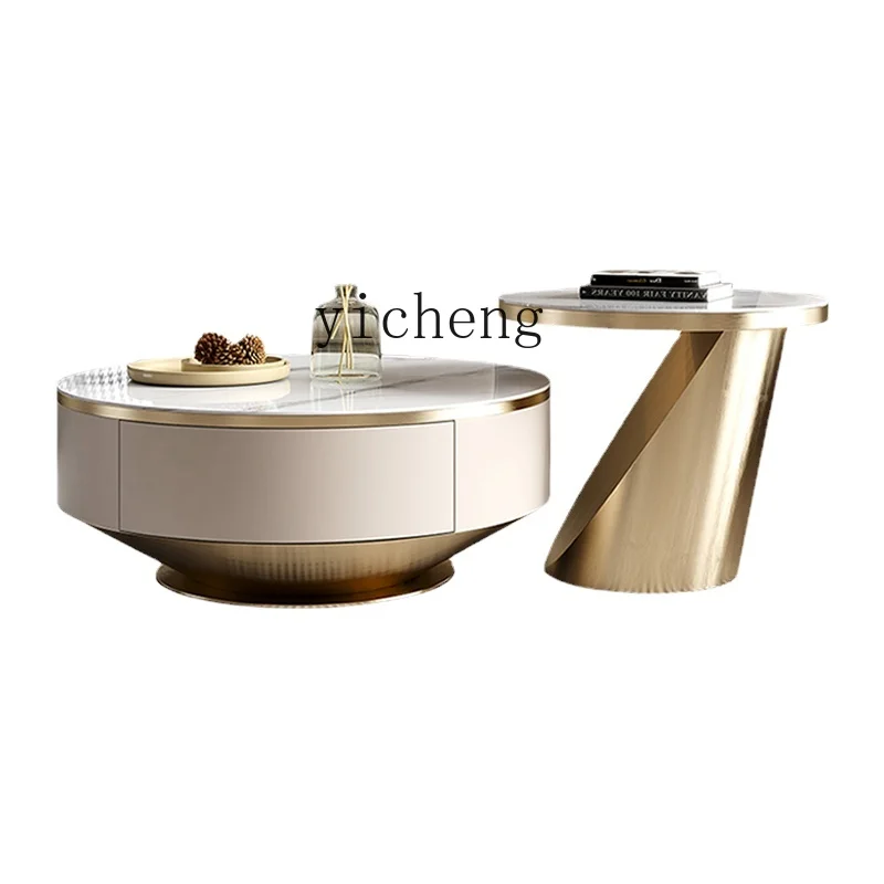 

Yy Minimalist Light Luxury Stone Plate Coffee Table Size round Combination Living Room Home Small Apartment