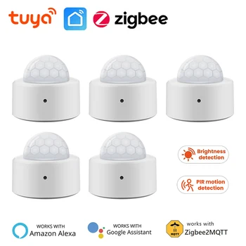 Tuya Zigbee PIR 모션 센서 광도 센서 장착 인체 동작 감지기 스마트 홈 보안 알람 작업 Alexa