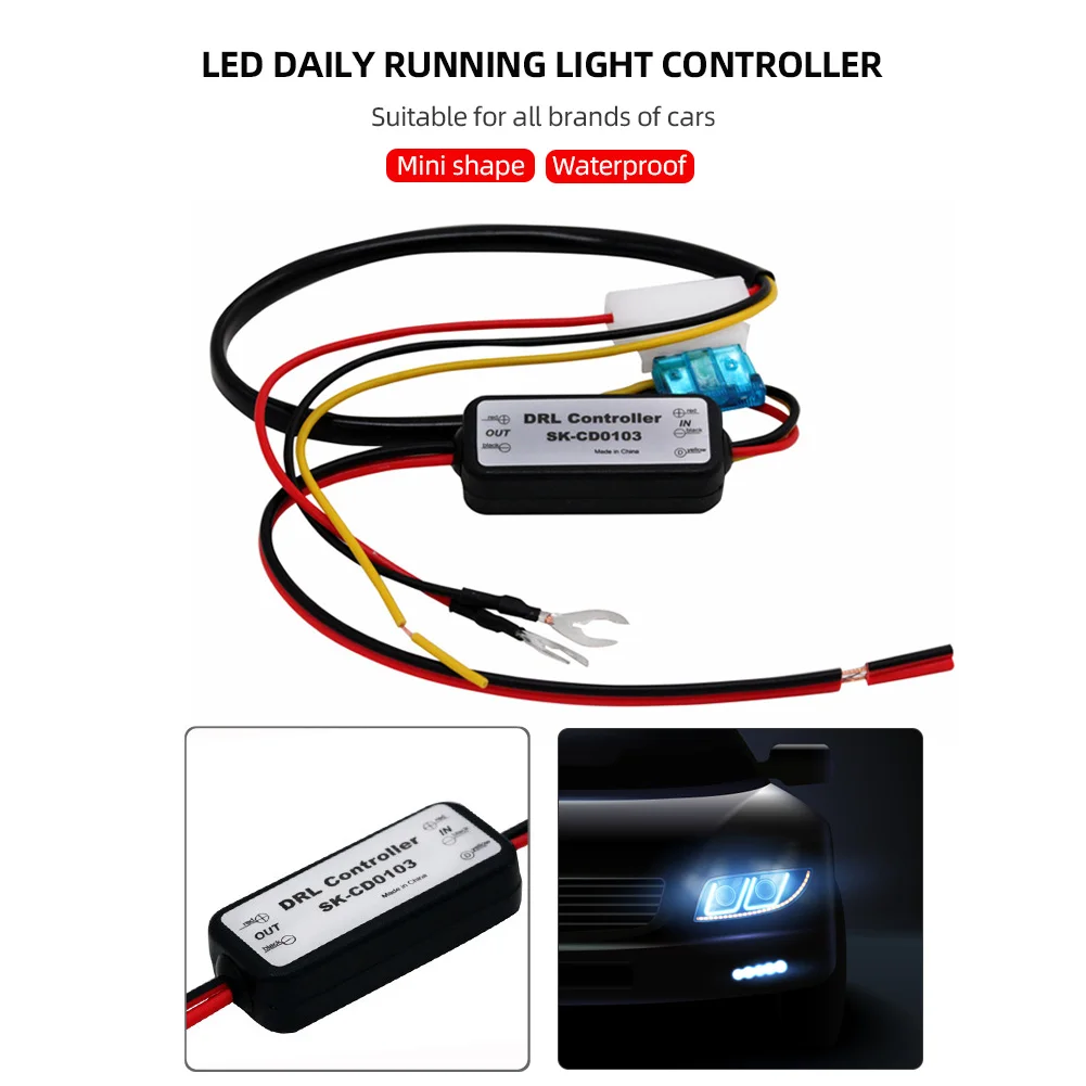 

Car LED DRL Controller Auto Daytime Running Light Relay Harness Dimmer On/Off Fog Lamp Control 12-18V