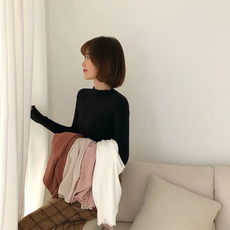 Women Turtleneck Sweater Autumn Winter Chic Knitted Pullover
