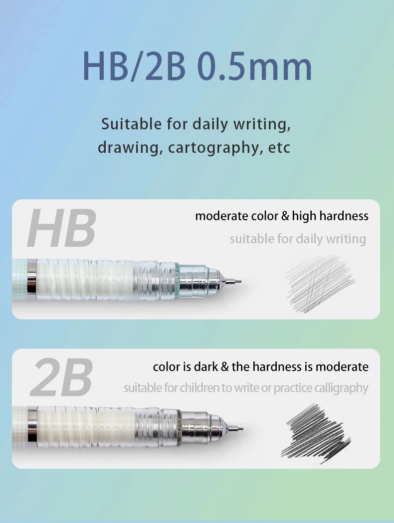 BAOKE 0,5 HB/2B Druckbleistift, 4-Fass-Farbe, niedriger Schwerpunkt, bruchsicherer Kern für Schule, Studenten – Detail 7