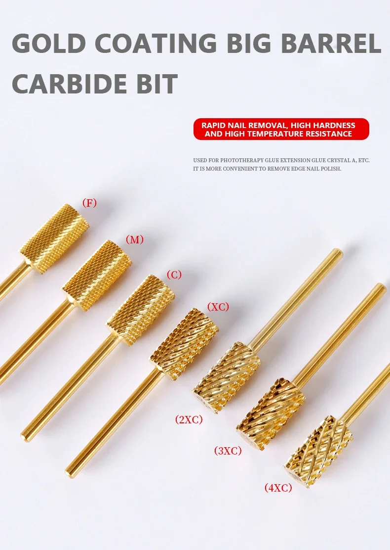 Description Picture 2 of itemHYTOOS Gold Large Barrel Carbide Nail Drill Bits 3/32 Manicure Burr Remove Gel Electric Machine Drills Accessories Supplier