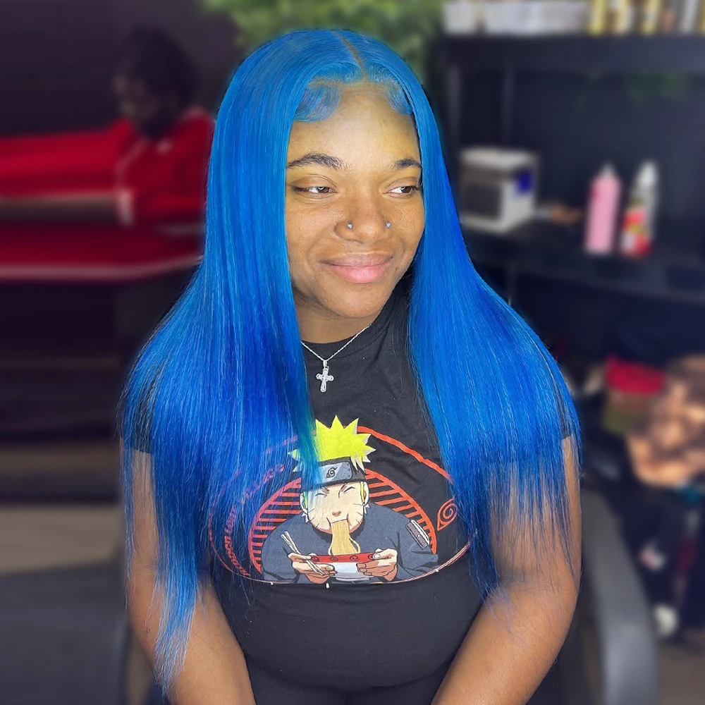 13x4 13x6 Transparent Lace Frontal Body Wave Human Hair Wig Blue Color Brazilian Remy Lace Front Human Hair Wigs for Women 250%
