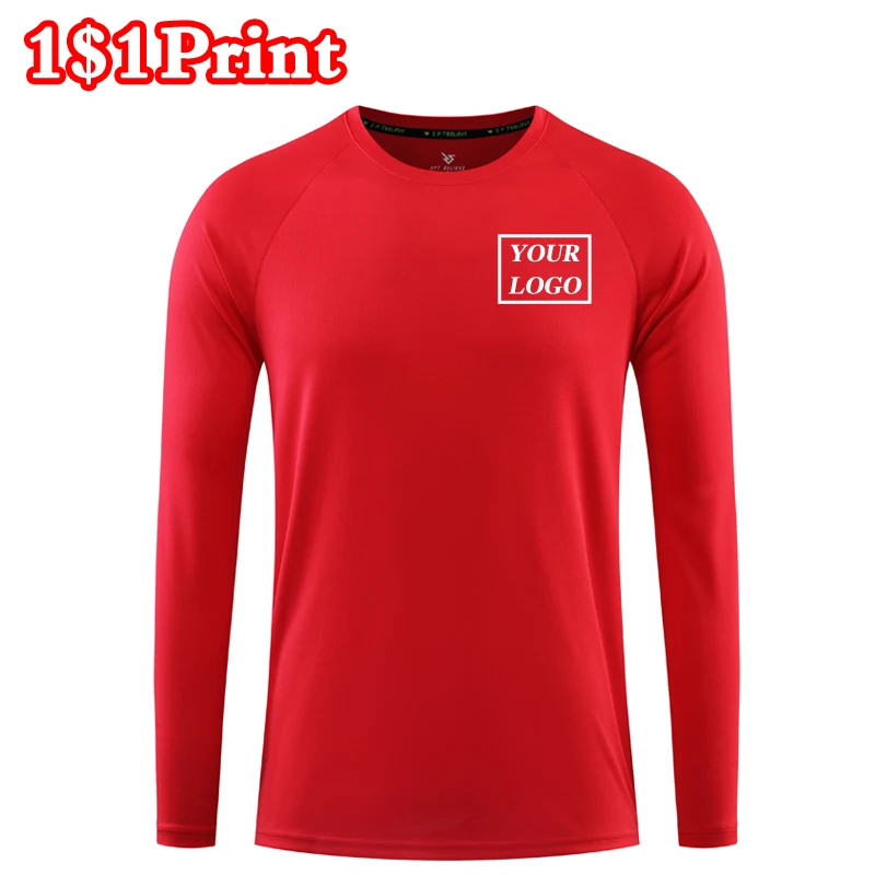 Sports quick drying long sleeved T-shirt with printed for men and women's breathable team uniform embroidery