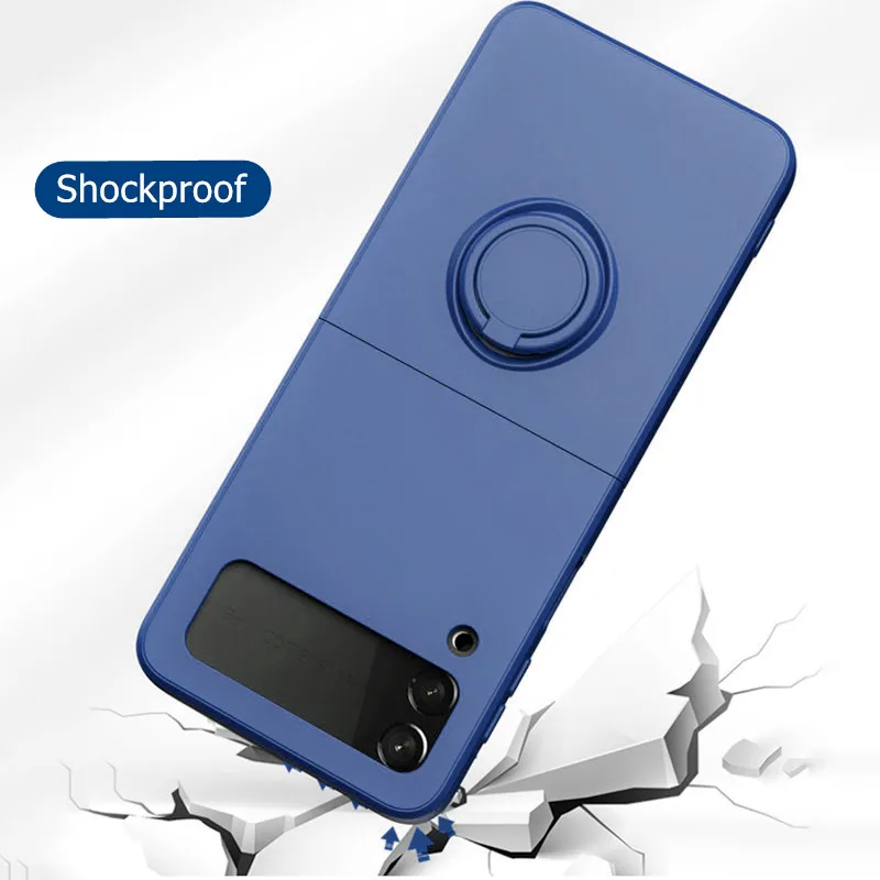 Premium Shockproof Silicone Strap Ring Holder Stand Case - Luxury Soft Flip Cover