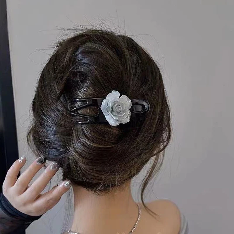 

Elegant Exquisite Camellia Flower Hair Claw Simple Temperament Ink Flower Hair Clip Advanced Sense Back Head Clip Hair Accessory