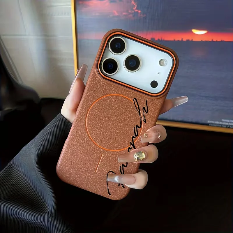 Personalized Customized Name Thin Circle Magnetic Lychee Patterned Fashion TPU thumbnail 5