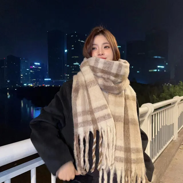 New Fashion Winter Scarf Women Thicken Warm Plaid Wraps Luxury Scarf Female Designer Brand Men Large Shawl Long Tassel 2