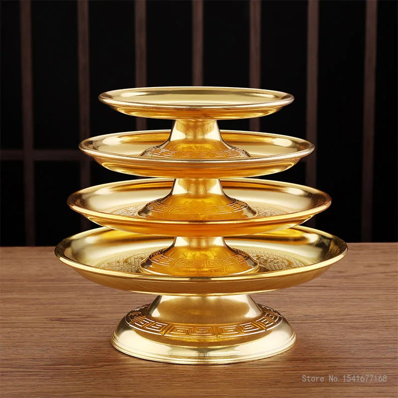 Creative Buddha Front Thickened Alloy Fruit Plate Buddhist Temple Supplies Home Restaurant Living Room High Footed Tray , 1pc