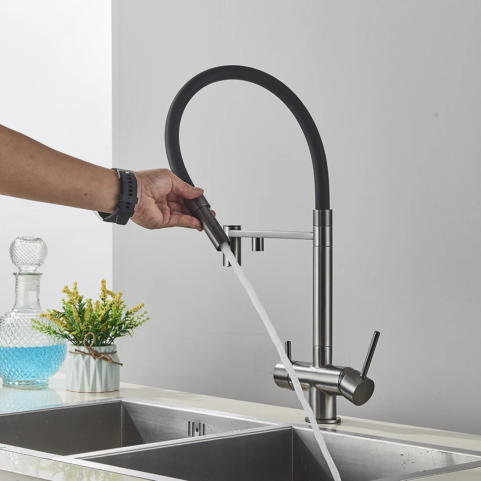 Kitchen Water Filter Faucet Dual Spout Pure Drinking Water Mixer Tap Rotation Water Purification Feature Taps Kitchen Crane