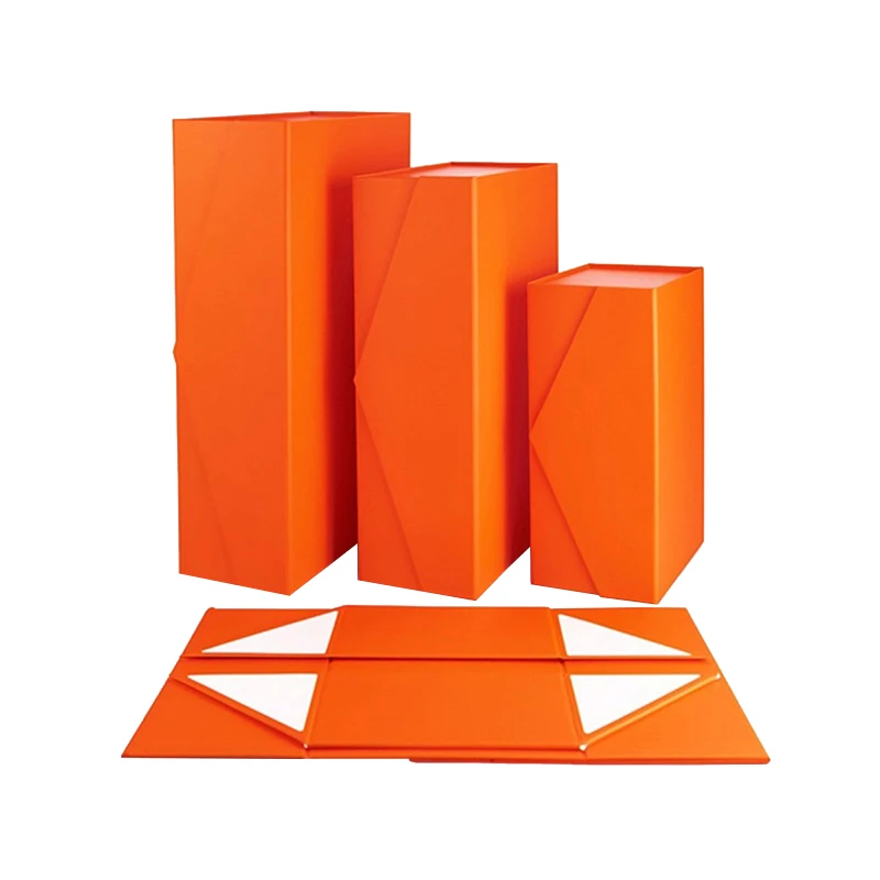 Large Orange Magnetic Folding Rigid Paper Gift Box with Custom Logo Printing, Sturdy Ca... - SKU SCP01733 - UGI Packaging