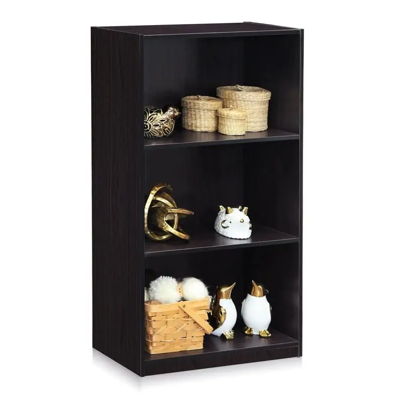 

Furinno 3 Basic 3-Tier Bookcase Storage Shelves, Dark Walnut