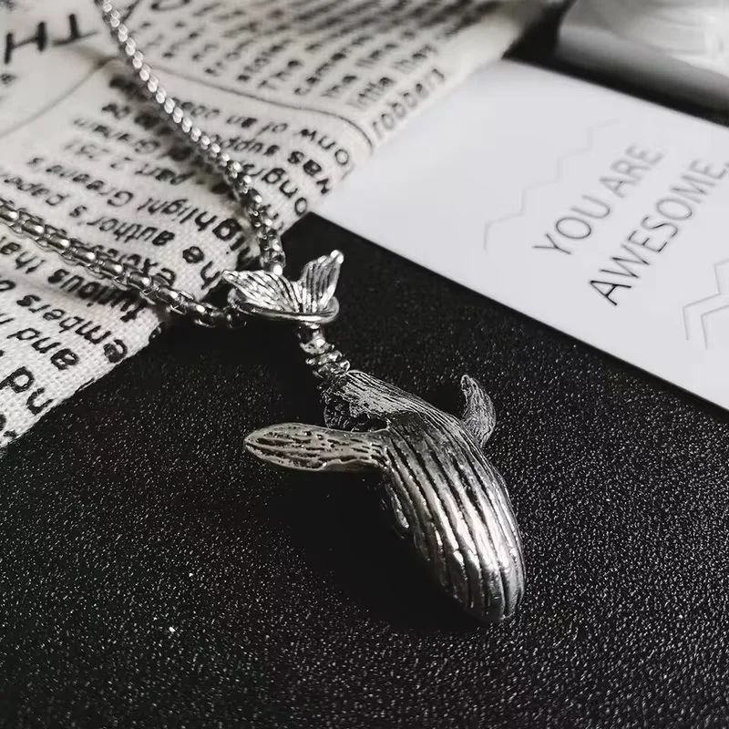 Vintage Blauwal Anhänger Halskette Männer Frauen Hip Hop Rock Beliebte Halskette Wal Tier Paar Schmuck Geschenk – Detail 1