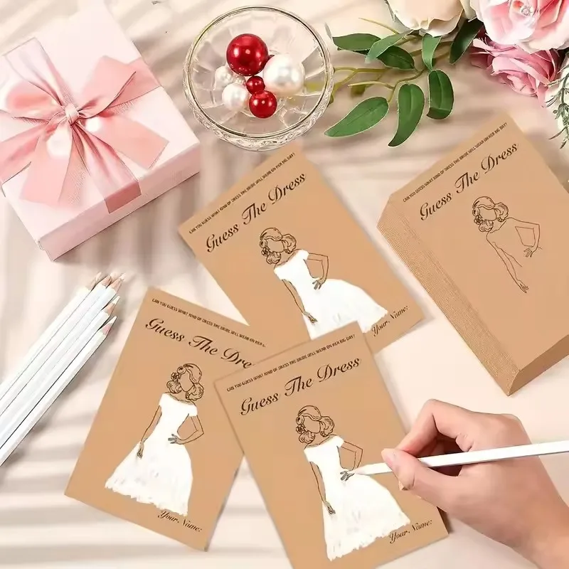 10/20Sets Guess Wedding Dress Up Game Card with Pens Clip Rope Bridal Shower Game for Guests Wedding Engagement Party Decoration