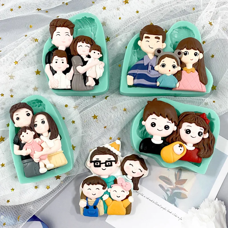 

3D Family Silicone Mold Candle Chocolate Plaster Resin Making Tools Cake Decoration Kitchen Accessories DIY Handmade Party Gifts