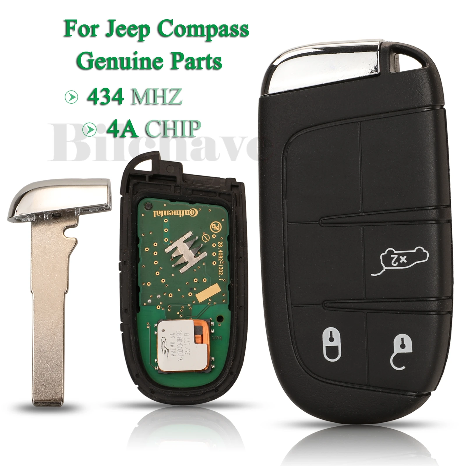 

Оригинальные детали jingyuqin, 3 кнопки, 434 МГц, смарт-пульт дистанционного управления автомобильным ключом, чип 4A для Jeep Compass, оригинальный брелок