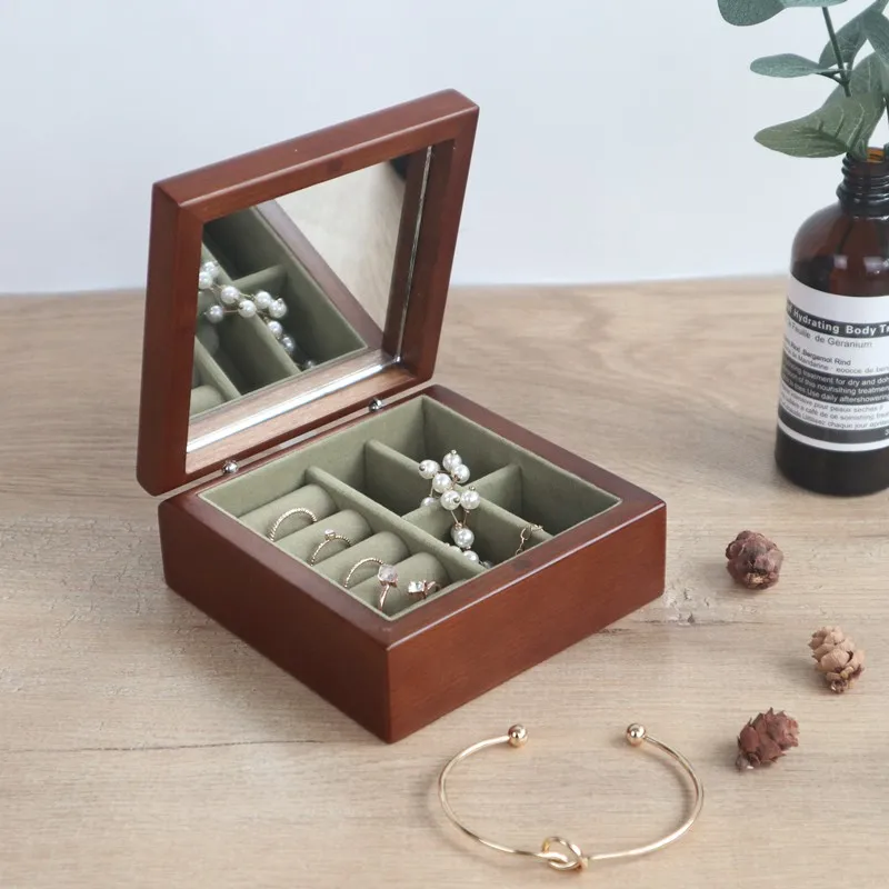 Mini Retro Wooden Jewelry Box Display Rack To Store Earrings Ring Necklaces And Bracelets Travel Portable Small Jewelry Box New