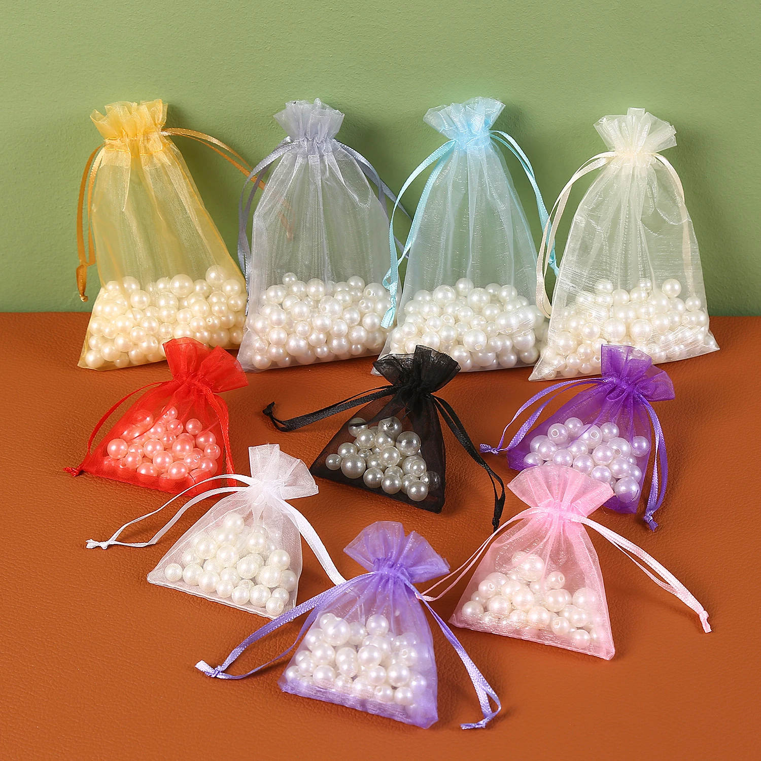 25/50pcs Organza 선물 가방 크리스마스 선물 상자 포장 가방 7x9 10x15 20x30cm 웨딩 파티 장식 캔디 초콜릿 주머니 50