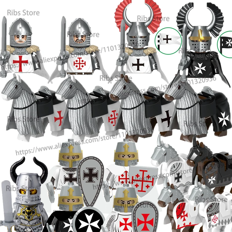 MOC-Jogo Militar Figuras Blocos De Construção, Cavaleiros Do Templo,  Soldados Do Hospital, Armas Acessórios, Cavalo De Guerra Medieval, Tijolos  Brinquedos