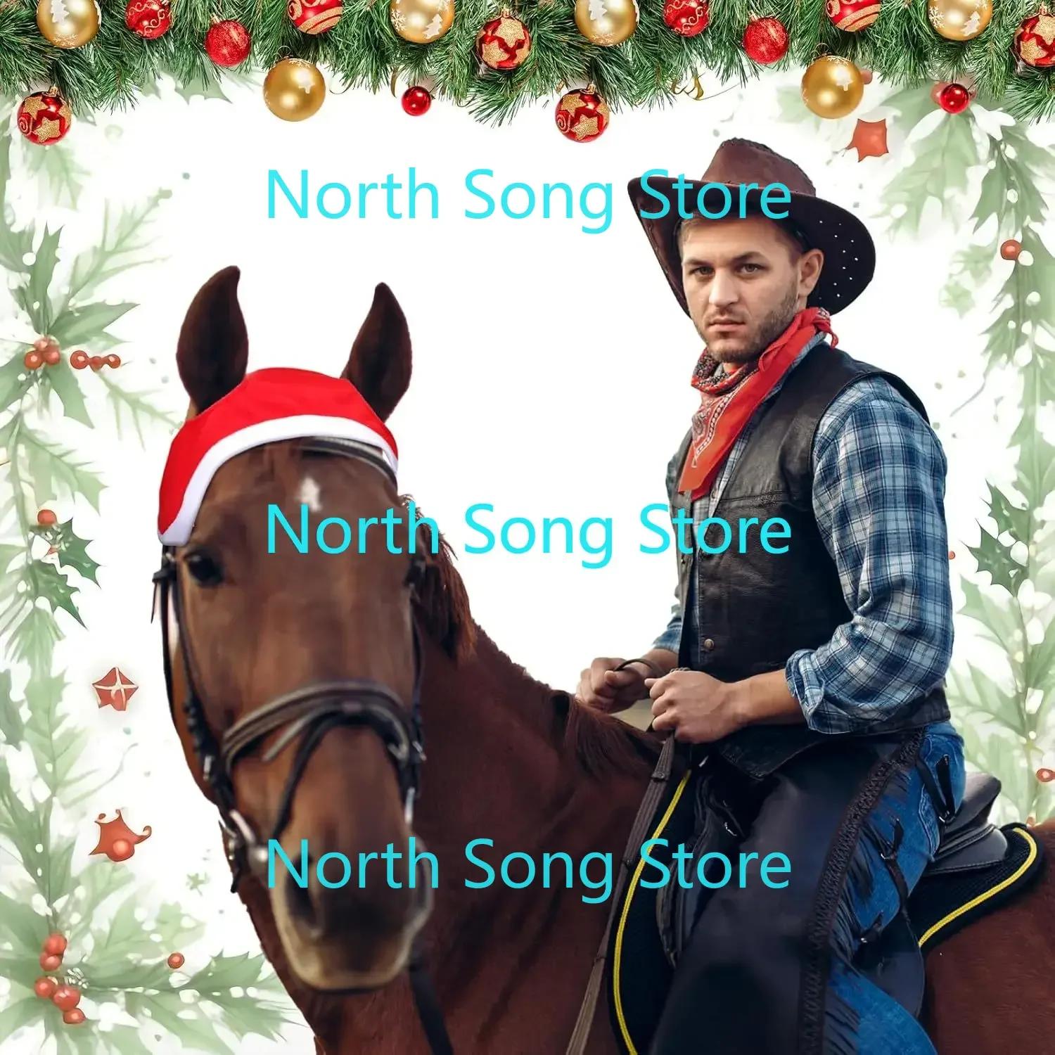 15Pcs Christmas Horse Accessory Includes Christmas Horse Leg Wraps  and Christmas Santa Hat Horse Cap for Holiday Christmas 6