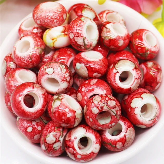 10Pcs Marble European Craft Beads Large Hole Spacer Beads Colorful Pony  Beads for DIY Necklace Bracelet Jewelry Making Hair Bead