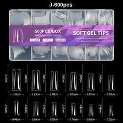 Elegant Semi - Matte Almond & Coffin Full Cover Gel Nail Extensions (J - 600pcs)