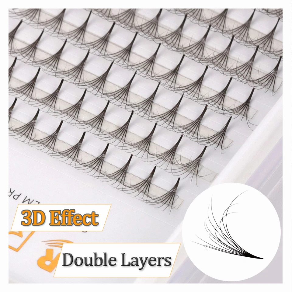 

RUJADE New Arrival Double Layers Premade Volume Fans Lash Extension Thin Pointy Base 3D Stereo Effect Russian Volume Fluffy Lash