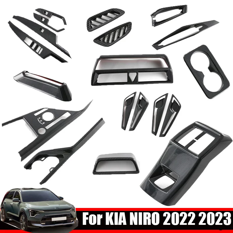 

For Kia Niro 2022 2023 2024 Interior ABS carbonfiber Decoration door handle window swtich Air Vent Cover Gear Shift Panel Trim