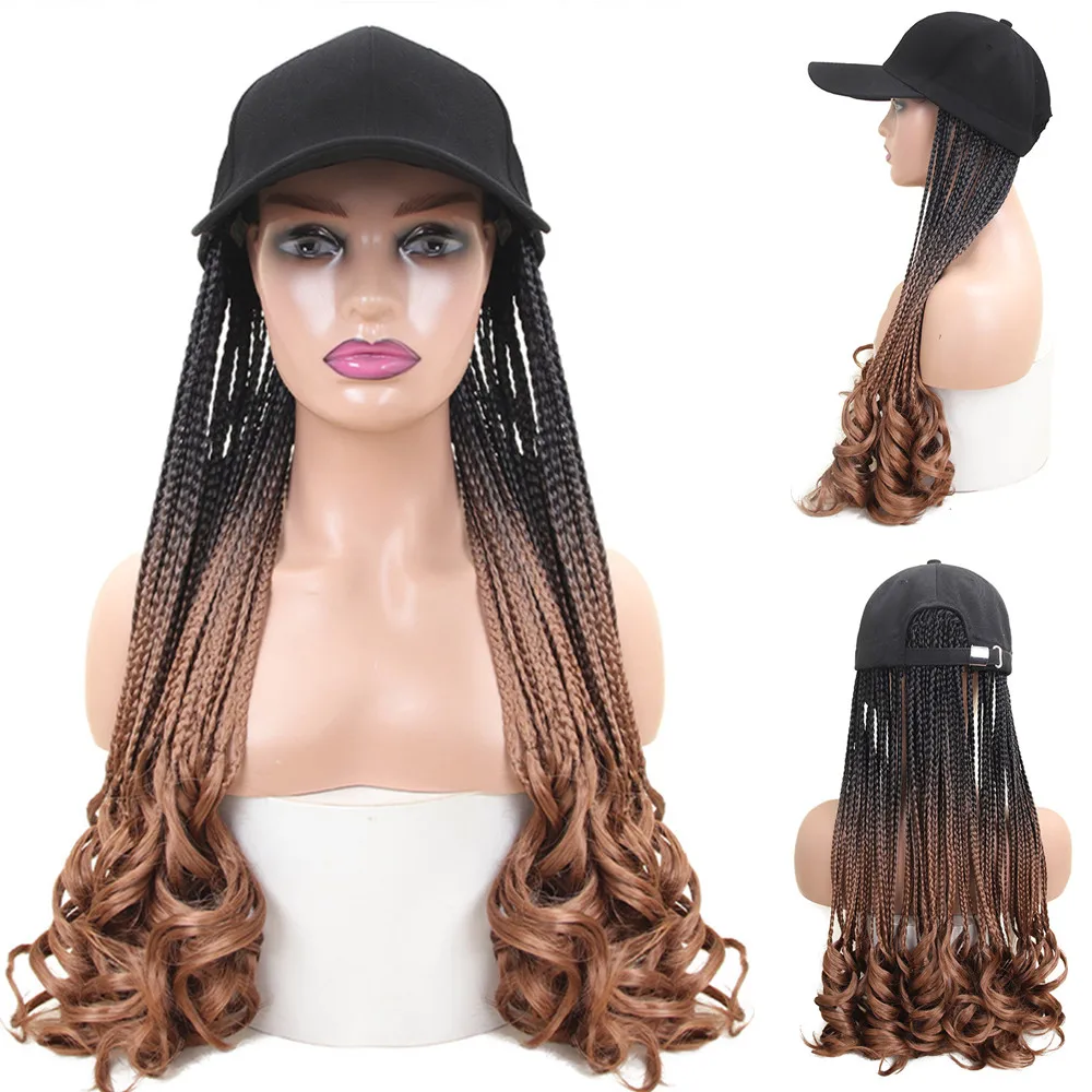 Synthetic Crochet Hair Woman Wigs Big Size Baseball Hat Wig 26inch Long Braided Wigs for Women Daily Party Cosplay Wig Female