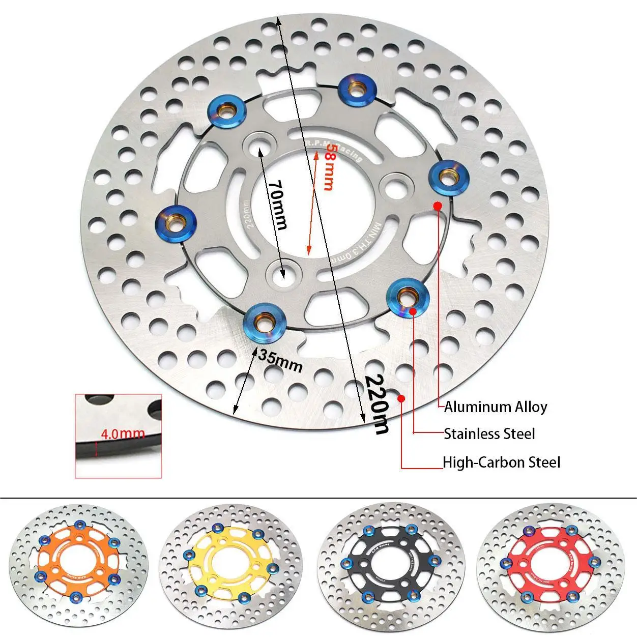 RPM Disc Brake Motorcycle 220mm Floating Disk Rotor Brake Caliper Universal 3 Hole Front Rear Wheel For Yamaha Scooters Niu