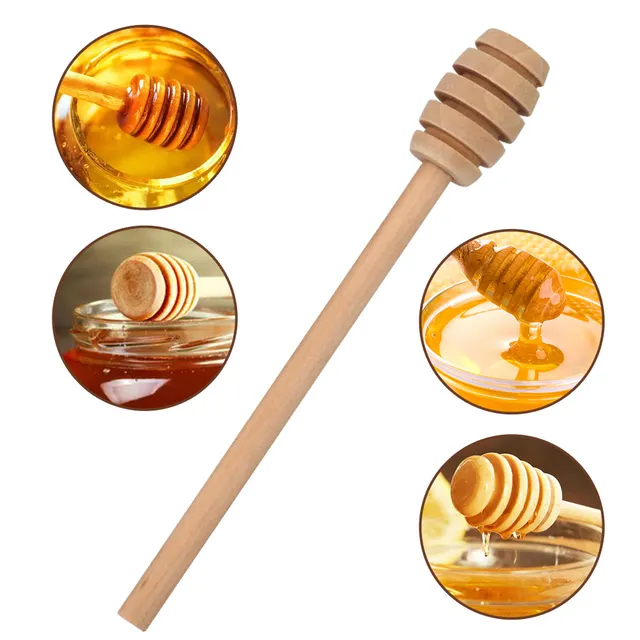 5 db 16 Cm Fa Méz Kanál Mézes Keverő Bár Edényekhez Környezetbarát Hosszú Fogantyúk Bot Desszert Szerszámok