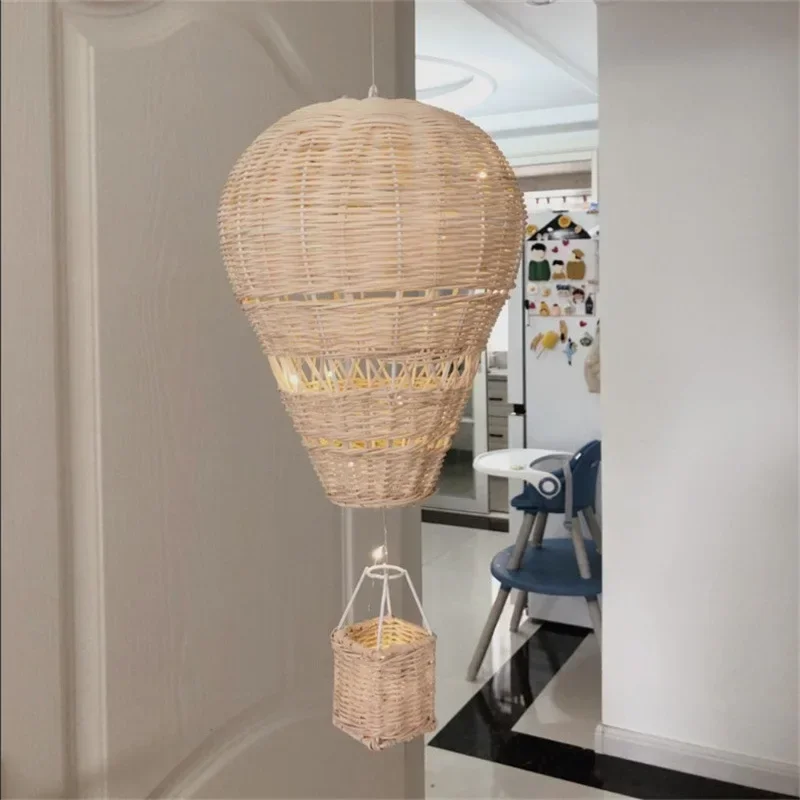 Wall Hanging Decor Handmade Nordic Photograph Prop for Kids Room Kindergarten Nursery Rattan Hot Air Balloon Decor Hand-woven 2