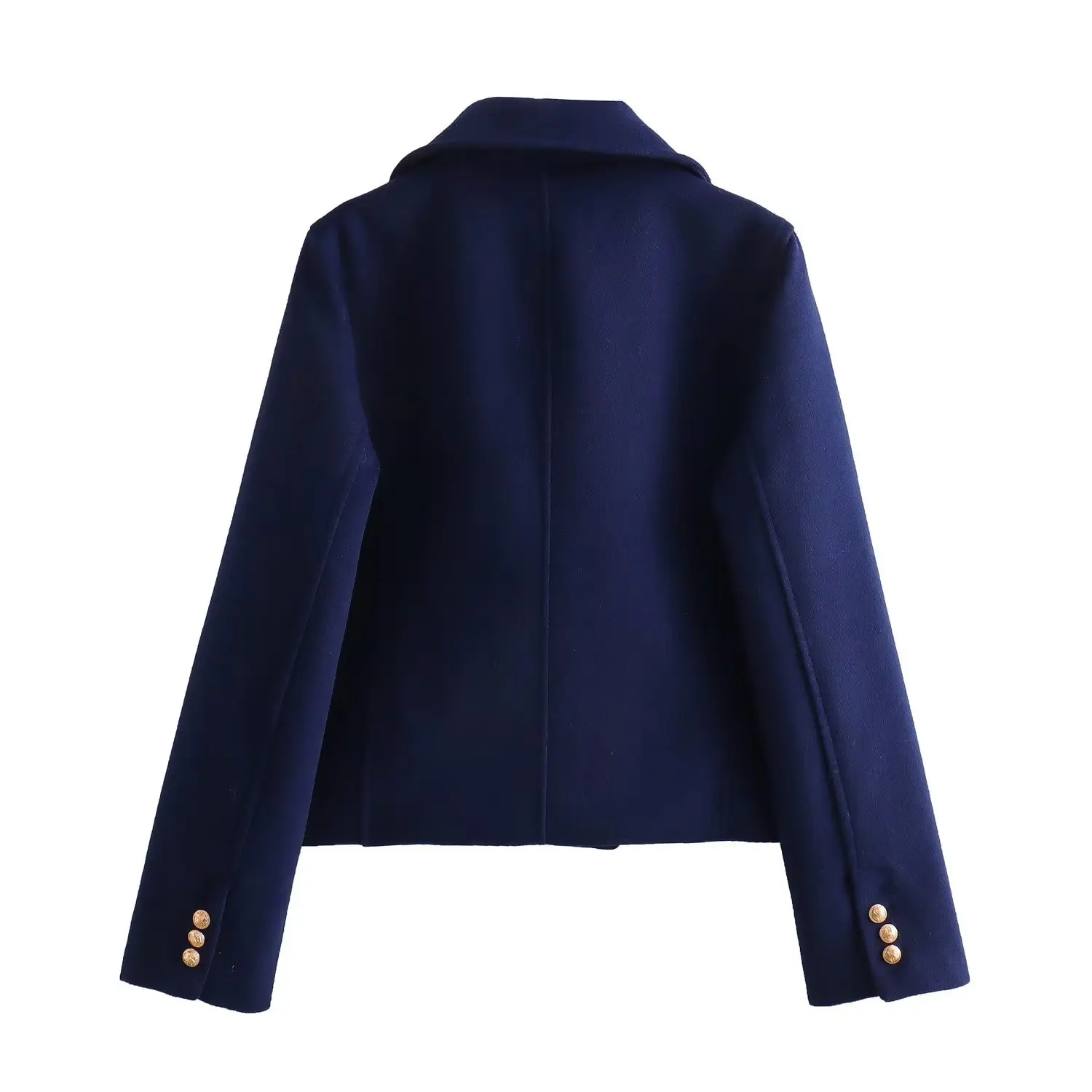 

Withered British Fashion Double Blazers Women breasted Woolen Jacket Solid and Simple Casual Short Coat Tops