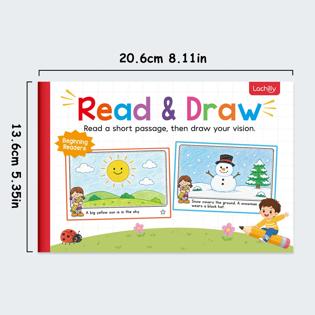 Quaderno di Lettura e Disegno da 32 Pagine per Bambini, Esercizi di Struttura e Sequenziazione di Frasi Corte, Libro Interattivo da Colorare - immagine 2