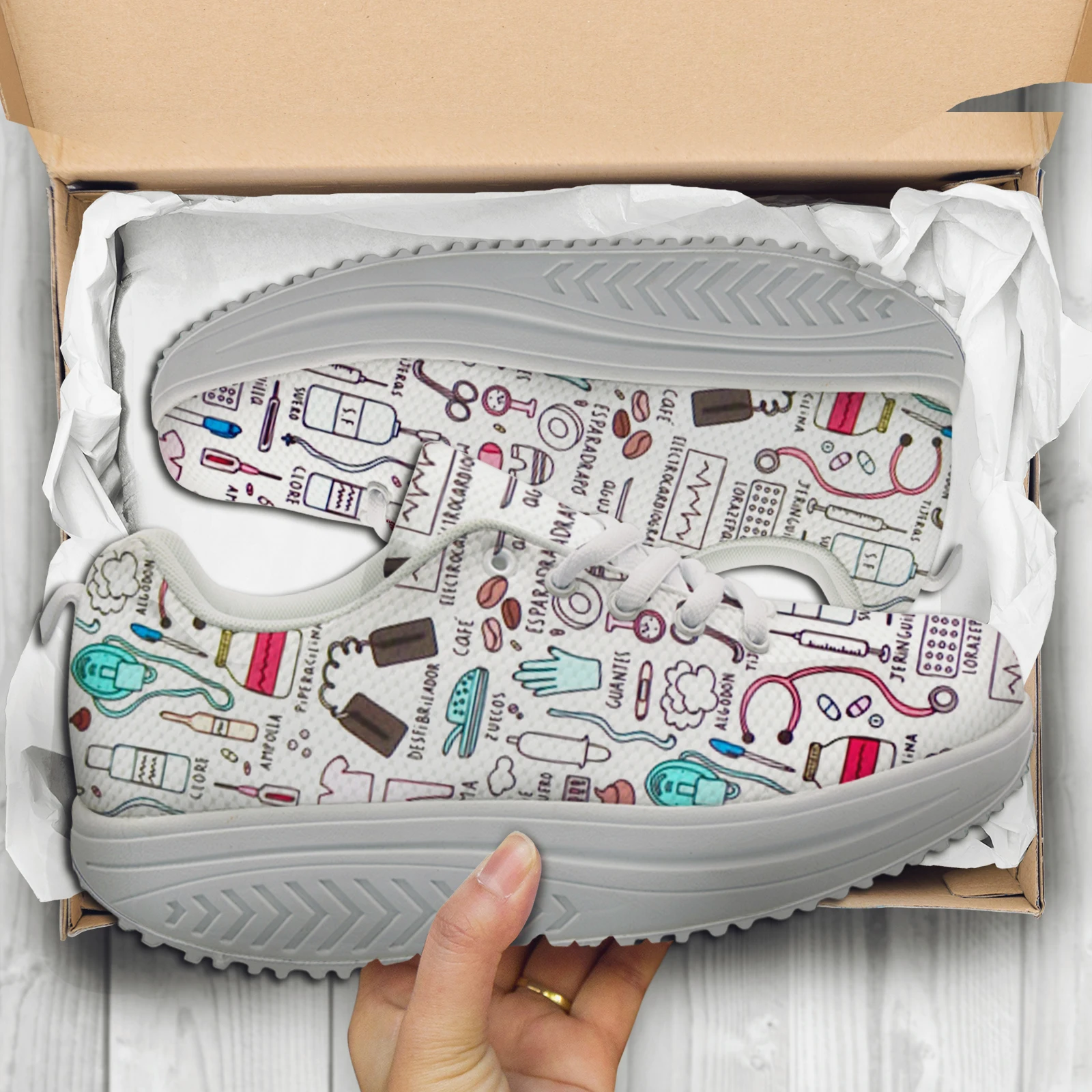 Pink Women Leisure Platform Shoes Cute Cartoon Nurse Pattern Lace Up Girls Height Increasing Shoes women shoes,casual shoes,women sneakers