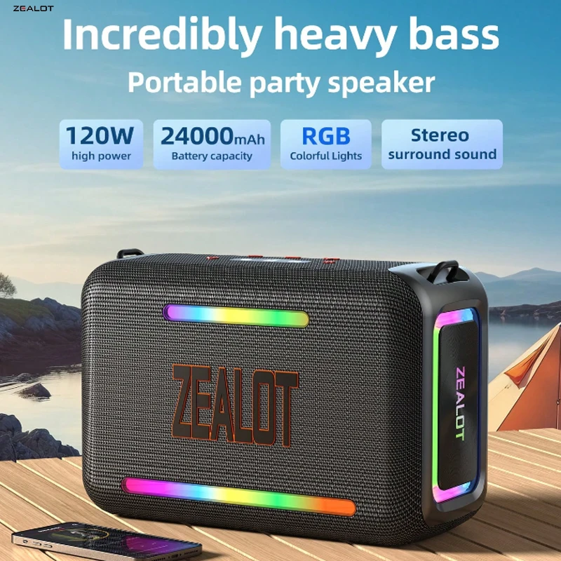 Zealot ZEALOT S56 40W Bluetooth Speakers, Outdoor Portable Subwoofer, EQ Mode Wireless Speaker, Dual Pairing, Waterproof IPX5 8000mAh Battery, 24 Hours Playtime Loud Stereo, Booming Bass For Outdoor/Home/Car