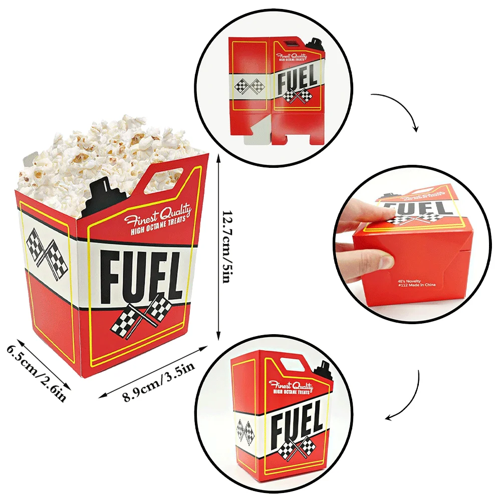 Rennwagen-Reifenbecher, Rennwagen-Kraftstoffkanister, Popcorn-Süßigkeitenboxen, karierte Rennflagge, Kindergeschenke, Gastgeschenke, Rennsport-Geburtstagsparty-Zubehör – Detail 4