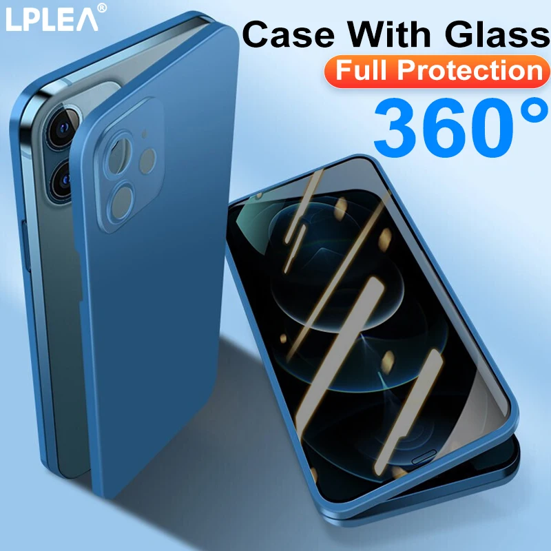 360 Full Cover Protection Case For iPhone 12 13 Pro Max Mini Screen Protector Privacy Cover Tempered Glass Camera Lens Protector iphone 13 clear case