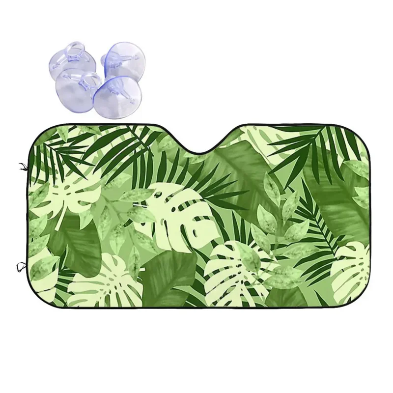 

Leaves Leaf Nature Jungle Tropical Green Plant Foldable Front Windshield Car Sunshade Heat Reflector