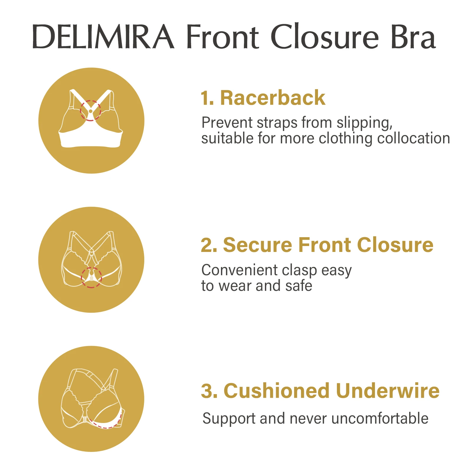 DELIMIRA Women's Plus Size Cotton Front Closure Bra Full Coverage Floral Lace Underwire Racerback Underwear