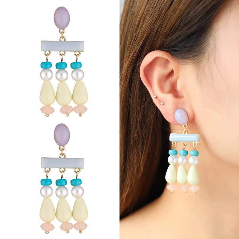 

Trendy Temperament Tassel Dangle Earrings for Women Simple Trend Resin Beading Pendant Earring Fashion Jewelry Accessories 1Pair