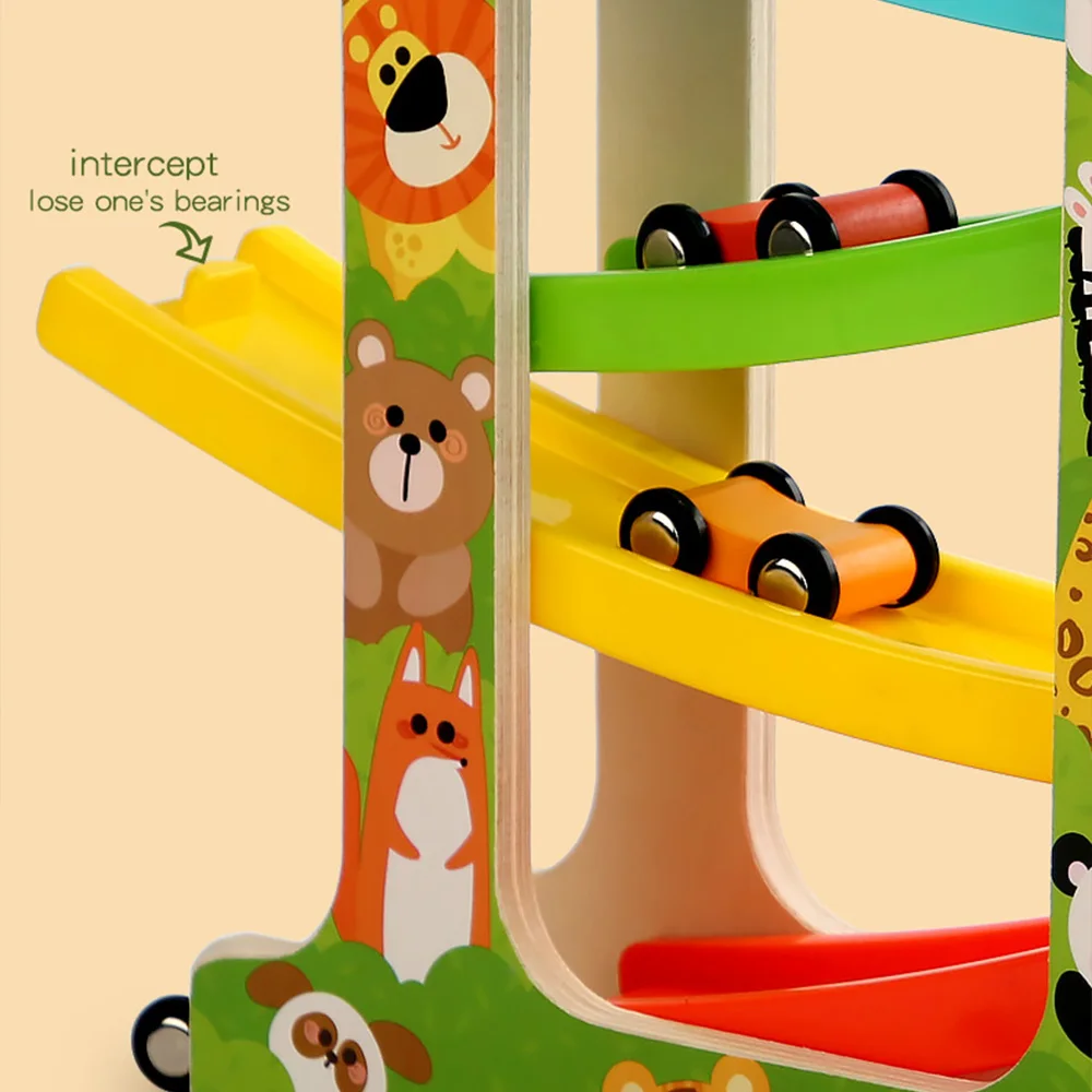 Wooden Ramp Racing Toddler Toy Car Set Montessori Educational Toy Game Mini Inertia Slide Roller Coaster Racing 6
